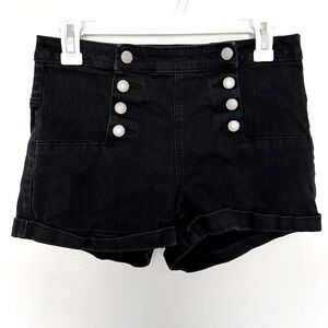 Almost Famous Black Denim High Waisted Sailor Button Shorts Juniors Size 9